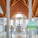 Normerica Timber Frames, Sarah Richardson Design, Dining Room, Cathedral Ceiling, Painted Timbers, Natural Timbers