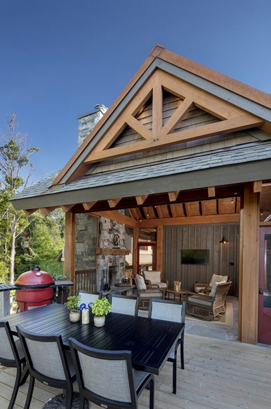 Normerica Timber Frame, Exterior, Cottage, Muskoka Room, Outdoor Living, Porch, Deck