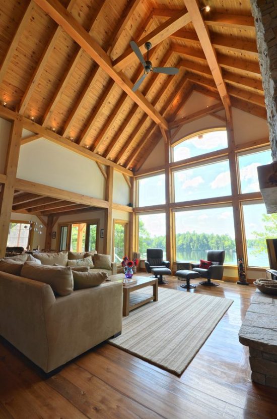 Normerica Timber Frame,Cottage, Interior, Living Room, Great Room, Cathedral Ceiling