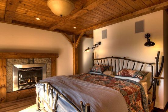 Normerica Timber Frame, Interior, Custom, Cottage, Fireplace, Bedroom