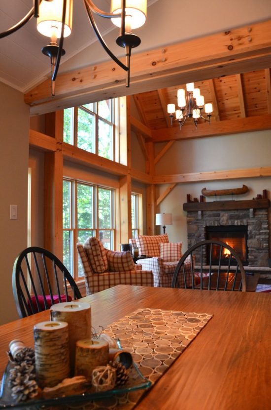 Normerica Timber Frame, Interior, Cottage, Dining Room, Open Concept, Cathedral Ceiling