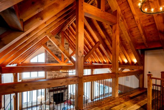 Normerica Timber Frame, Interior, Cottage, Fireplace, Cathedral Ceiling, Loft