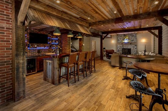 Normerica Timber Frame, Interior, Cottage, Basement, Fireplace, Bar