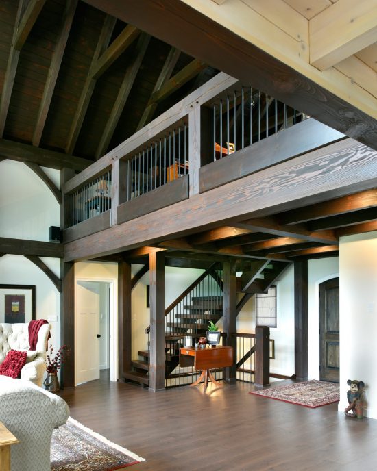 Normerica Timber Frame, Interior, Cottage, Loft, Cathedral Ceiling, Open Concept, Stairs, Entry