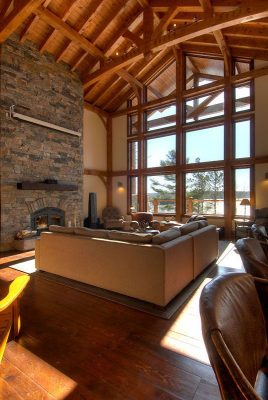 Normerica Timber Frame, Interior, Custom, Cottage, Fireplace, Great Room, Living Room, Cathedral Ceiling