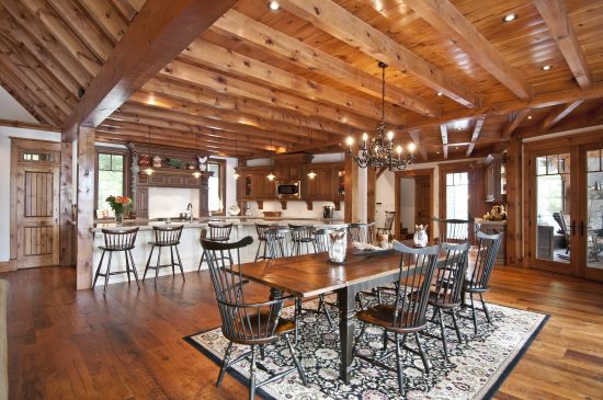 Normerica Timber Frame, Interior, Cottage, Dining Room, Kitchen, Open Concept, Cathedral Ceiling