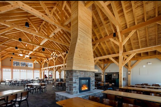 Normerica Timber Frames, Heights of Horseshoe, Ski & Country Club, Commercial Projects, Barrie, Ontario, Interior, Clubhouse, Fireplace