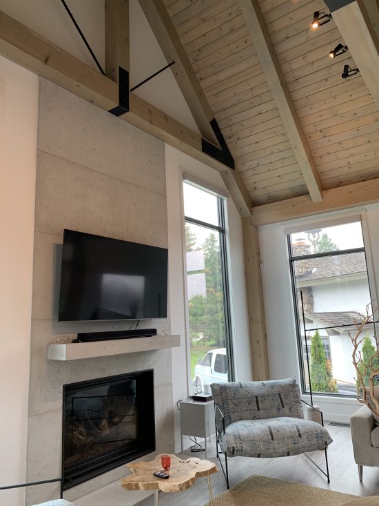 Normerica Timber Frame, Interior, Fireplace, Modern, Contemporary, Cathedral Ceiling