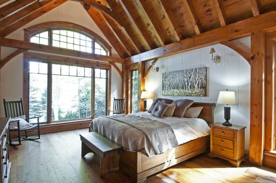 Normerica Timber Frame, Interior, Cottage, Bedroom, Cathedral Ceiling