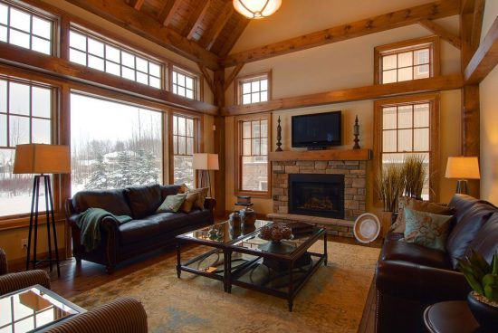 Normerica Timber Frame, Interiror, Fireplace, Living Room, Cathedral Ceiling