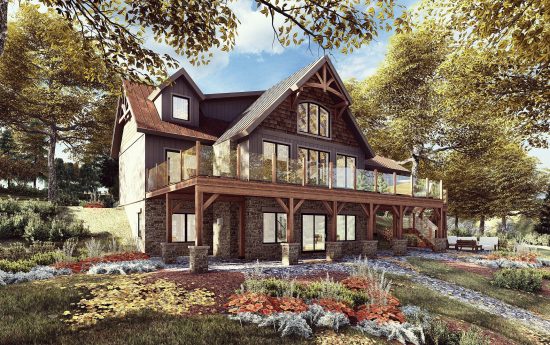 Normerica Timber Frames, House Plan, The Kennebec, Exterior, Rear 1