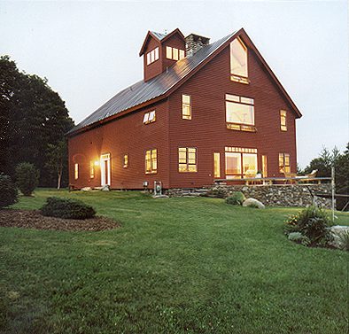 Normerica Timber Frames, Architects & Builders, Collaboration, Country House, Vermont Red Barn, Night