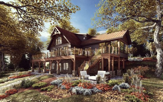 Normerica Timber Frames, House Plan, The Kennebec, Exterior, Rear 2
