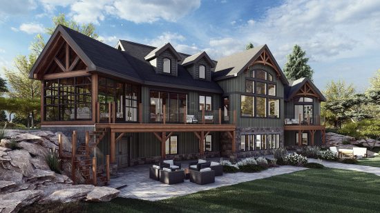 Normerica Timber Frames, House Plan, The Rossmore, Exterior, Rear, Side