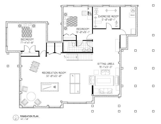 Normerica Timber Frames, House Plan, The Baril 3514, Basement Layout