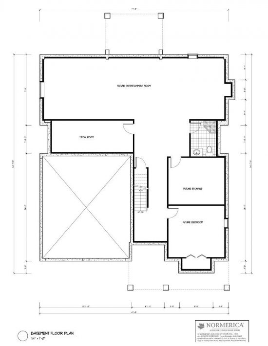 Normerica Timber Frames, House Plan, The Birches 3532, Basement Layout