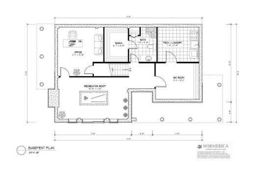 Normerica Timber Frames, House Plan, The Simcoe 3239, Basement Layout
