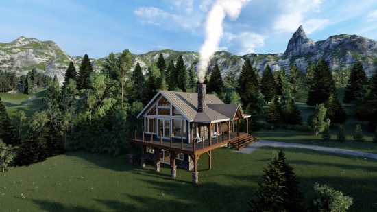 Timber Frame Open Concept House Plans | The Rouge | Normerica | Exterior, Front, Side, Summer