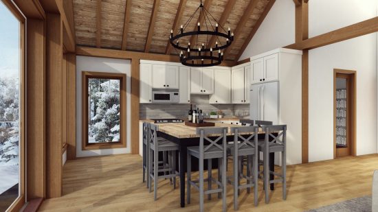 Timber Frame Open Concept House Plans | The Rouge | Normerica | Interior, Dining Room, Kitchen