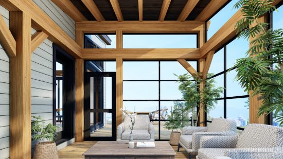 Modern Bungalow House Plans | The Kershaw 3808 | Normerica Interior Muskoka Room Screened in Porch