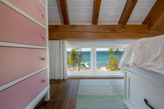 Normerica-Timber-Homes-Timber-Frame-Portfolio-Beachside-Bliss-Interior-Girl-Bedroom-Loft-Windows-in-Eaves