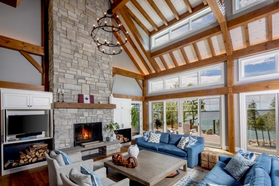 Normerica-Timber-Homes-Timber-Frame-Portfolio-Beachside-Bliss-Interior-Living-Room-Fireplace