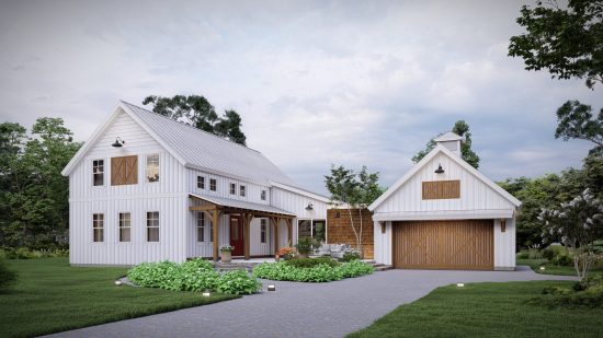 Modern Farm House Plans Kettleby 4001 Exterior, Front, Garage | Normerica Timber Frame Homes