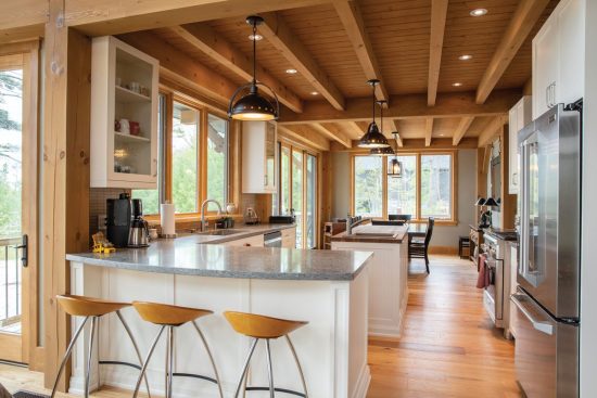 Natural Cottage | Timber Frame Cottage | Cathedral Ceiling | Wooden Home | Kitchen | Normerica