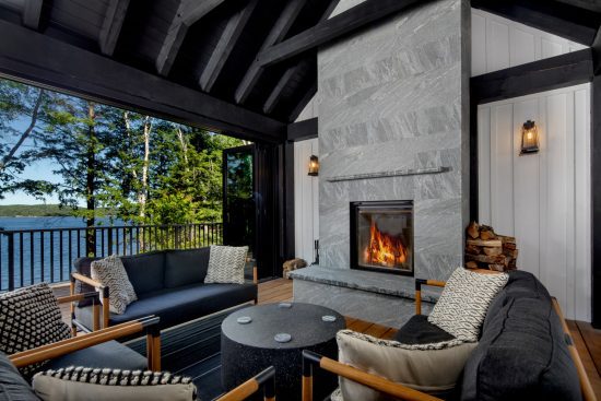 lakeside-cottage-modern-style-bungalow-portfolio-2022-4-monochrome-cool-Normerica-Timber-Frame-cottage-muskoka-room-fireplace