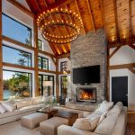 Traditional Lakeside Cottage Lakeside Escape Project Portfolio Interior Great Room Fireplace Cathedral Ceiling Normerica Timber Homes
