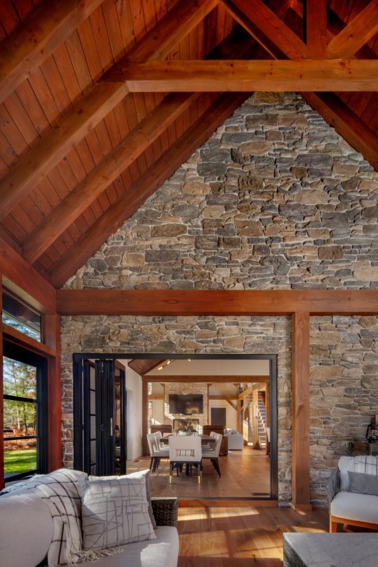 Traditional Lakeside Cottage Lakeside Escape Project Portfolio Interior Muskoka Room Stone Wall Normerica Timber Homes