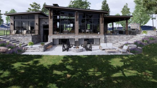 Modern Mountain Glass House Plan The Cypress 4134 Exterior Rear Backyard Patio Porch Normerica Timber Homes