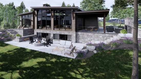 Modern Mountain Glass House Plan The Cypress 4134 Exterior Side View Covered Porch Normerica Timber Homes