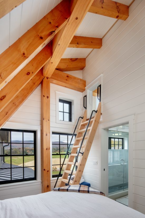 Timber Frame Barn House, Interior, Bedroom Loft Access, Normerica Timber Homes