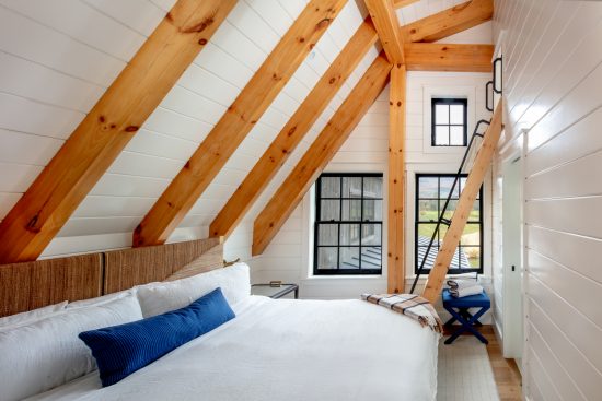 Timber Frame Barn House, Interior, Bedroom with Loft, Normerica Timber Homes