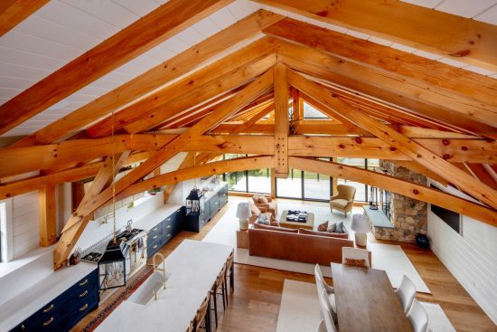 Timber Frame Barn House, Interior, Truss Bent View, Normerica Timber Homes
