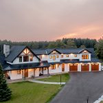 Modern Farmhouse, Exterior, Aerial View Front Close Evening, Normerica Timber Homes