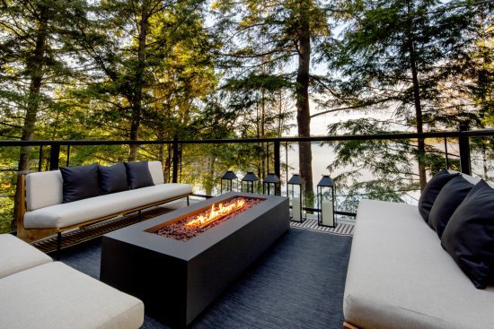 Muskoka Cottage Design, Contemporary Cottaging, Exterior, Firepit, Normerica Timber Homes