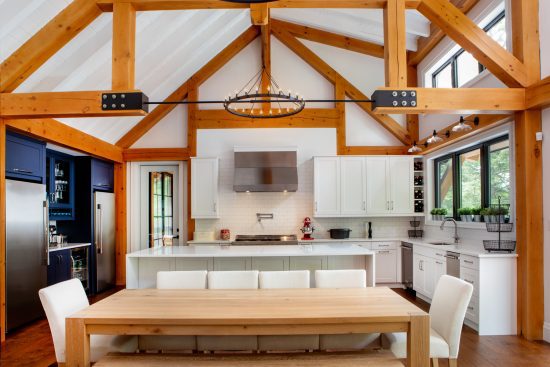 Muskoka Cottage Design, Contemporary Cottaging, Interior, Kitchen Bar Dine, Normerica Timber Homes