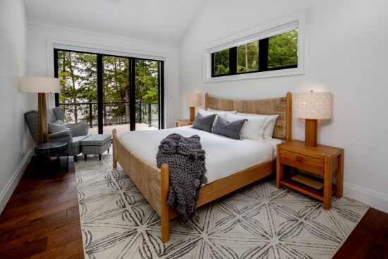 Muskoka Cottage Design, Contemporary Cottaging, Interior, Primary Bedroom, Normerica Timber Homes