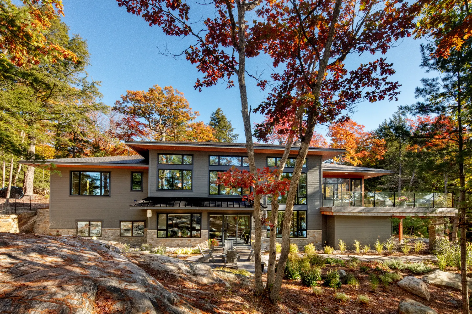 Muskoka Island Cottage Exterior Main Cottage Lake View