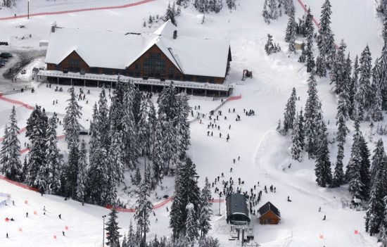 1 Normerica Timber Frame Commercial Project Cypress Mountain Day Lodge Ski Resort West Vancouver British Columbia Exterior Aerial View 550x351