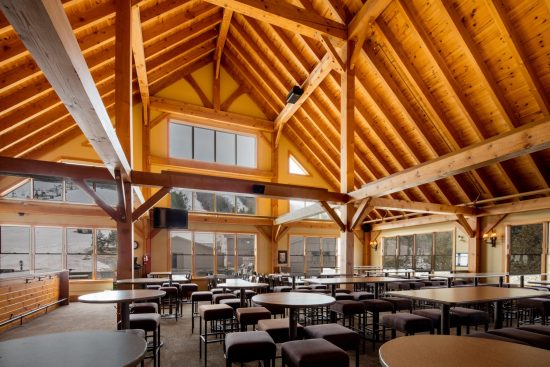 10 Normerica Timber Frame Commercial Project Craigleith Ski Club Ski Resort Collingwood Ontario Interior Hill View 550x367