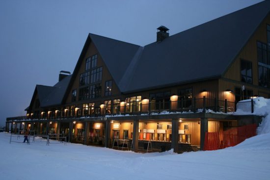 3 Normerica Timber Frame Commercial Project Cypress Mountain Day Lodge Ski Resort West Vancouver British Columbia Exterior Night 550x367