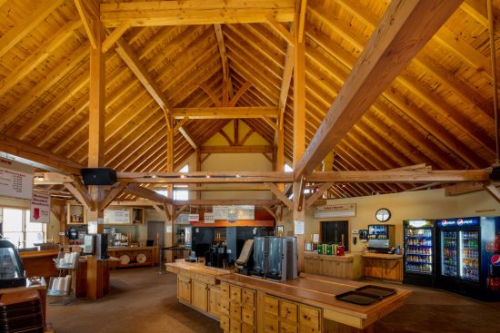 9 Normerica Timber Frame Commercial Project Craigleith Ski Club Ski Resort Collingwood Ontario Interior Cafeteria 550x367