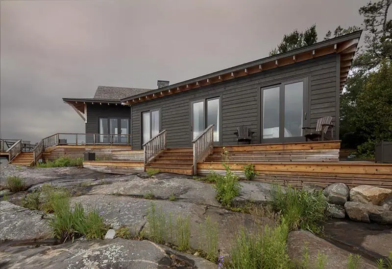 3 Normerica Timber Frame Architects Builders Collaboration Lakeside Cottage Georgian Bay Exterior