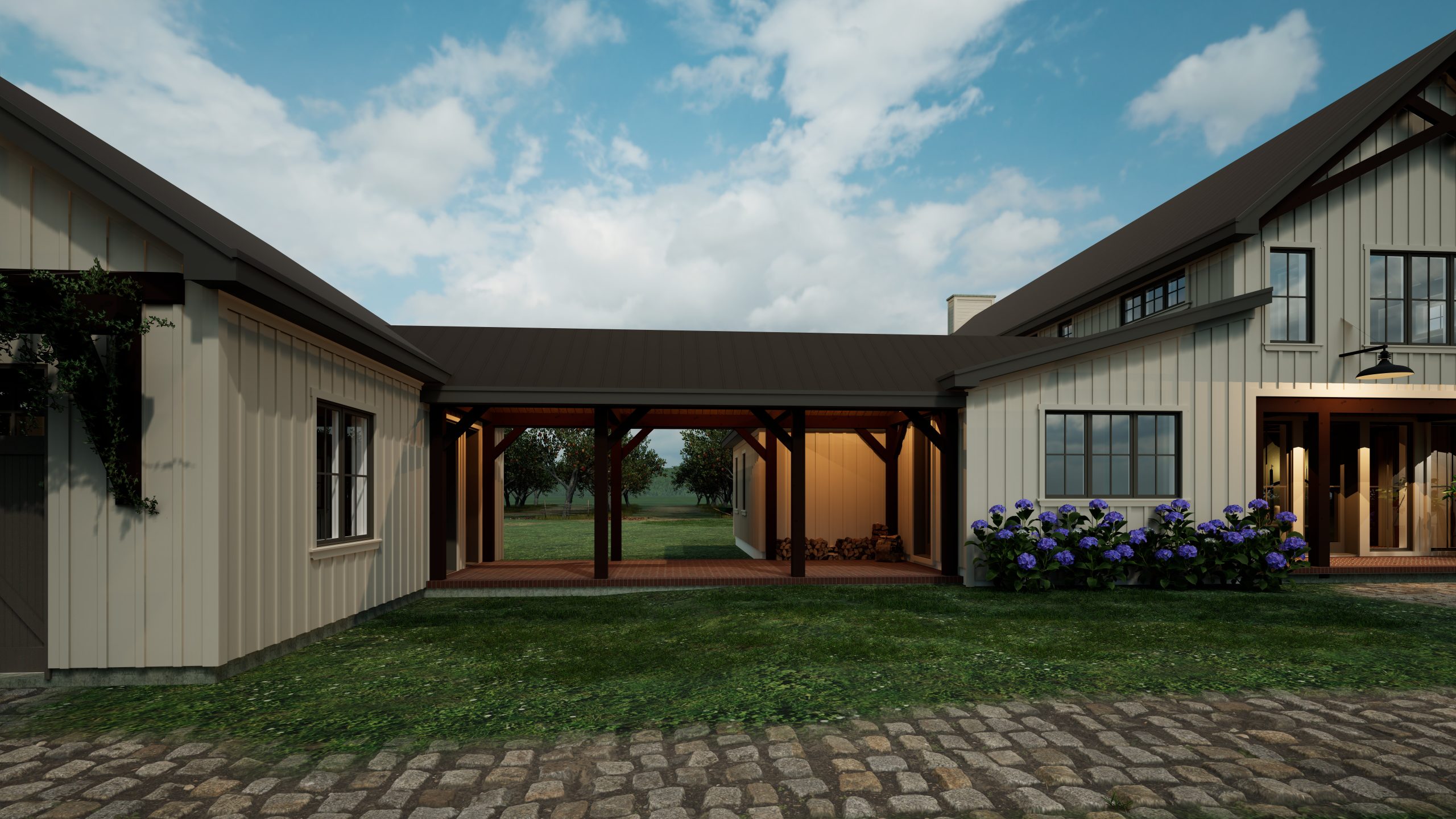 Brookside 4141 Barndominium Timber Frame House Plan Normerica Exterior Breezeway