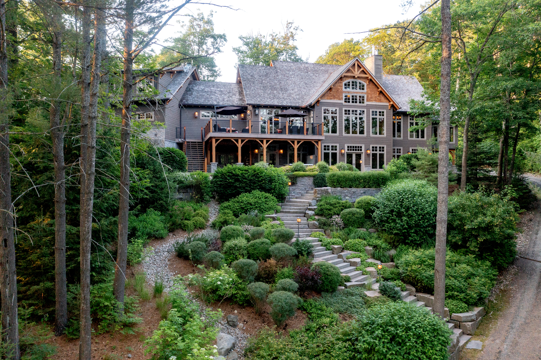 private luxury timber frame wilderness estate exterior