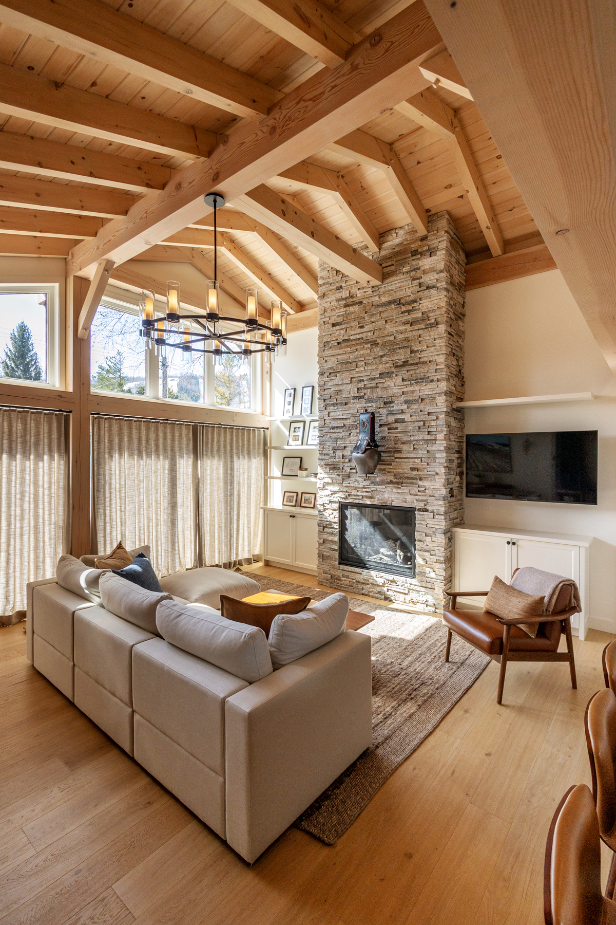 Family Legacy Chalet Interior Great Room Fireplace Normerica