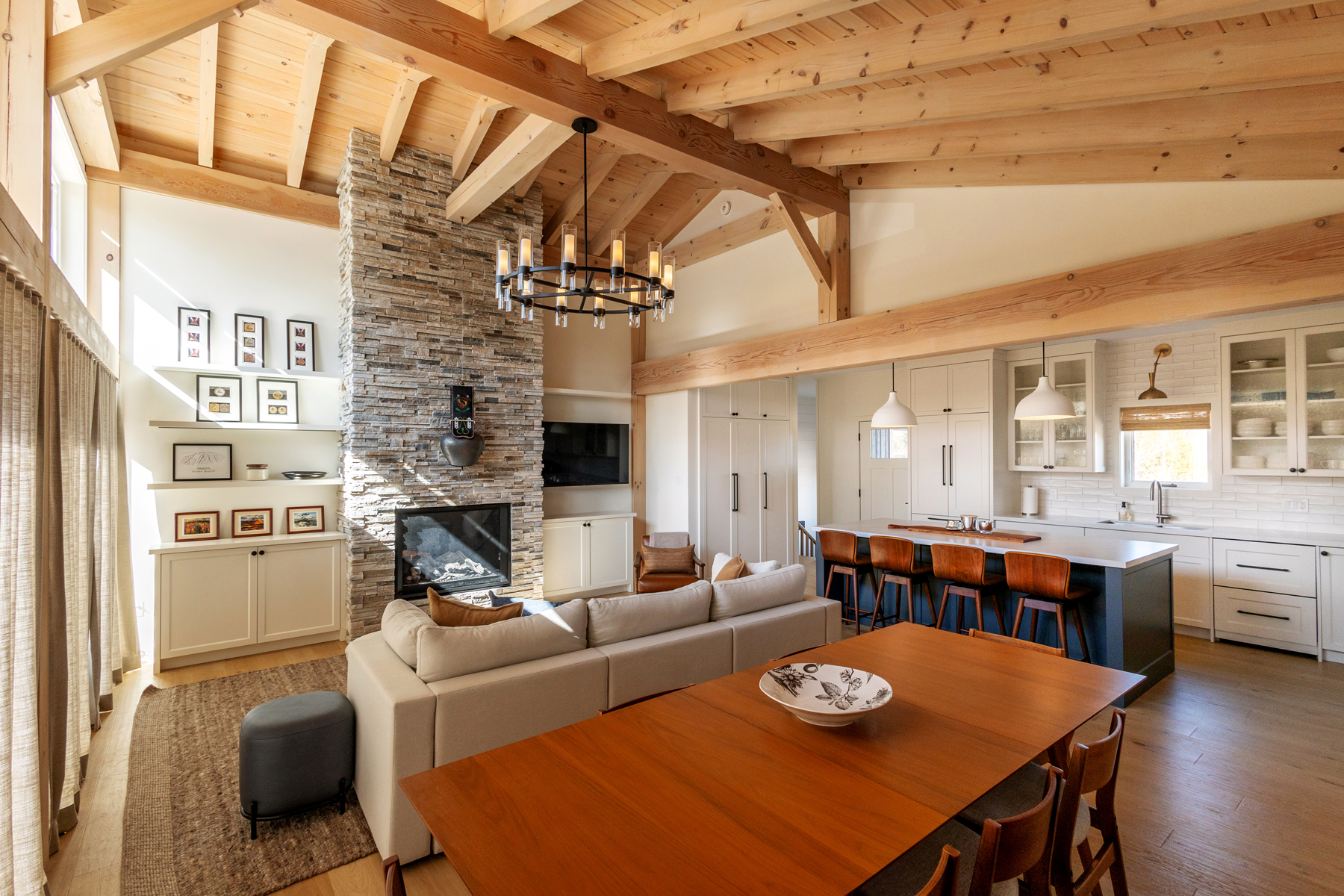 Family Legacy Chalet Interior Great Room Living Room Kitchen Normerica